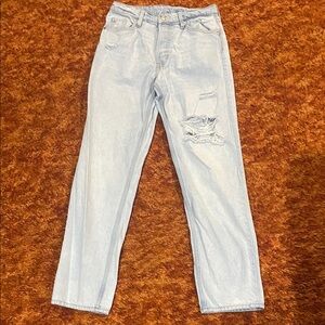 & Denim Light Blue Distressed 90’s boyfriend jeans- button fly